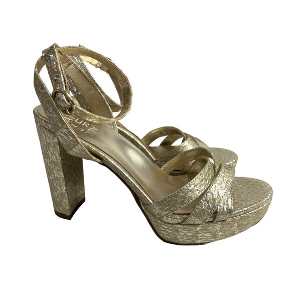 Naturalizer Gold Snake Skin Mallory Ankle Strap Platform Heel Sz 8W - New - Picture 6 of 12